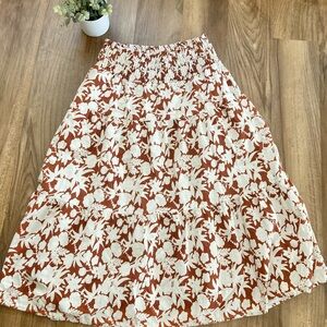 Universal Thread Rust and Cream 100% Cotton Floral Tiered Maxi Skirt